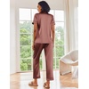 image:imageEkouaer 2 Piece Satin Short Sleeve Pajamas Set Button Down SleepwearSudan Brown