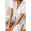 image:imageEkouaer 2 Piece Satin Short Sleeve Pajamas Set Button Down SleepwearWhite