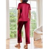 image:imageEkouaer 2 Piece Satin Short Sleeve Pajamas Set Button Down SleepwearWine Red