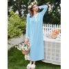 image:imageEkouaer Cotton Nightgowns for Women Long Sleeve Nightgown Button Night GownCyan