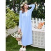 image:imageEkouaer Cotton Nightgowns for Women Long Sleeve Nightgown Button Night GownLight Blue
