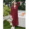 image:imageEkouaer Cotton Nightgowns for Women Long Sleeve Nightgown Button Night GownPlaid Red