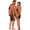 image:imageEkouaer Couple Matching Pajamas Sets Silk Short Sleeve Button Up SleepwearBrown
