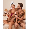 image:imageEkouaer Couple Matching Pajamas Sets Silk Short Sleeve Button Up SleepwearBrown