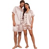 image:imageEkouaer Couple Matching Pajamas Sets Silk Short Sleeve Button Up SleepwearChampagne