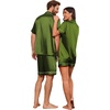 image:imageEkouaer Couple Matching Pajamas Sets Silk Short Sleeve Button Up SleepwearDark Army Green