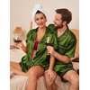 image:imageEkouaer Couple Matching Pajamas Sets Silk Short Sleeve Button Up SleepwearDark Army Green