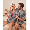 image:imageEkouaer Couple Matching Pajamas Sets Silk Short Sleeve Button Up SleepwearDark Grey