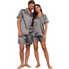 image:imageEkouaer Couple Matching Pajamas Sets Silk Short Sleeve Button Up SleepwearDark Grey