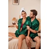 image:imageEkouaer Couple Matching Pajamas Sets Silk Short Sleeve Button Up SleepwearGreen