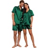 image:imageEkouaer Couple Matching Pajamas Sets Silk Short Sleeve Button Up SleepwearGreen