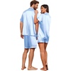 image:imageEkouaer Couple Matching Pajamas Sets Silk Short Sleeve Button Up SleepwearLight Blue