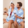 image:imageEkouaer Couple Matching Pajamas Sets Silk Short Sleeve Button Up SleepwearLight Blue