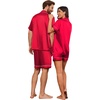 image:imageEkouaer Couple Matching Pajamas Sets Silk Short Sleeve Button Up SleepwearRed