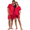 image:imageEkouaer Couple Matching Pajamas Sets Silk Short Sleeve Button Up SleepwearRed