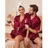 image:imageEkouaer Couple Matching Pajamas Sets Silk Short Sleeve Button Up SleepwearWine