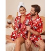 image:imageEkouaer Couple Matching Pajamas Sets Silk Short Sleeve Button Up SleepwearXmas Red