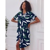 image:imageEkouaer House Dress for Women with Pockets Duster Button Down NightgownHawaiian Leaves