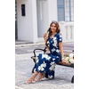 image:imageEkouaer Long Nightgowns For Women Short Sleeve Midi Nightgown With PocketsFlower Navy Blue