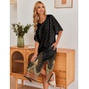 image:imageEkouaer Long Nightgowns for Women Short Sleeve Night Gowns with PocketsFeather Black