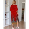 image:imageEkouaer Long Nightgowns for Women Short Sleeve Night Gowns with PocketsFloral Red