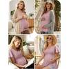 image:imageEkouaer Maternity Shirts 3 Packs Summer Pregnancy Clothes Tops for WorkBlackPinkBlack Stripe
