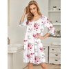 image:imageEkouaer Nightgowns for Women 34 Sleeve Nightgown Pleated SleepshirtsFloral Rose White
