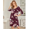 image:imageEkouaer Nightgowns for Women 34 Sleeve Nightgown Pleated SleepshirtsFloral Wine Red