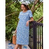 image:imageEkouaer Nightgowns for Women with Pockets Short Sleeve Henley SleepshirtsBlue White Floral