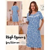 image:imageEkouaer Nightgowns for Women with Pockets Short Sleeve Henley SleepshirtsBlue White Floral