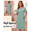 image:imageEkouaer Nightgowns for Women with Pockets Short Sleeve Henley SleepshirtsGreen White Floral