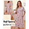 image:imageEkouaer Nightgowns for Women with Pockets Short Sleeve Henley SleepshirtsPink Floral Leaf
