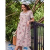 image:imageEkouaer Nightgowns for Women with Pockets Short Sleeve Henley SleepshirtsPink Floral Leaf