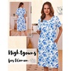 image:imageEkouaer Nightgowns for Women with Pockets Short Sleeve Henley SleepshirtsWhite Blue Floral