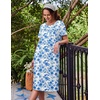 image:imageEkouaer Nightgowns for Women with Pockets Short Sleeve Henley SleepshirtsWhite Blue Floral