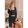 image:imageEkouaer Pajamas for Women Set 3 Piece Soft Waffle Knit Loungewear OutfitBlack