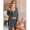 image:imageEkouaer Pajamas for Women Set 3 Piece Soft Waffle Knit Loungewear OutfitGrey