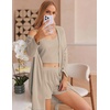 image:imageEkouaer Pajamas for Women Set 3 Piece Soft Waffle Knit Loungewear OutfitKhaki