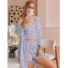 image:imageEkouaer Pajamas for Women Set 3 Piece Soft Waffle Knit Loungewear OutfitPurple Tie Dye