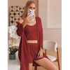image:imageEkouaer Pajamas for Women Set 3 Piece Soft Waffle Knit Loungewear OutfitWine Red