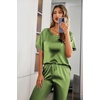 image:imageEkouaer Pajamas for Women Set Silky Satin 2 Piece Lounge Sets with PocketsArmy Green
