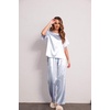 image:imageEkouaer Pajamas for Women Set Silky Satin 2 Piece Lounge Sets with PocketsBlue Stripes