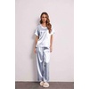 image:imageEkouaer Pajamas for Women Set Silky Satin 2 Piece Lounge Sets with PocketsBlue Stripes