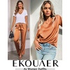 image:imageEkouaer Pajamas for Women Set Silky Satin 2 Piece Lounge Sets with PocketsCaramel