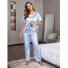 image:imageEkouaer Pajamas for Women Set Silky Satin 2 Piece Lounge Sets with PocketsClear Blue