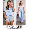 image:imageEkouaer Pajamas for Women Set Silky Satin 2 Piece Lounge Sets with PocketsClear Blue