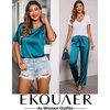 image:imageEkouaer Pajamas for Women Set Silky Satin 2 Piece Lounge Sets with PocketsGreen