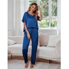 image:imageEkouaer Pajamas for Women Set Silky Satin 2 Piece Lounge Sets with PocketsNavy Blue