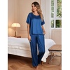 image:imageEkouaer Pajamas for Women Set Silky Satin 2 Piece Lounge Sets with PocketsNavy Blue