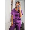 image:imageEkouaer Pajamas for Women Set Silky Satin 2 Piece Lounge Sets with PocketsPurple